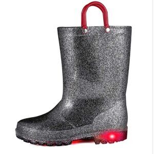 K KomForme Kids Light up Rain Boot Black Glitter Girls